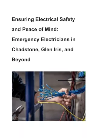 Ensuring Electrical Safety and Peace of Mind_ Emergency Electricians in Chadstone, Glen Iris, and Beyond