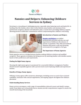 Nannies and Helpers Enhancing Childcare Services in Sydney