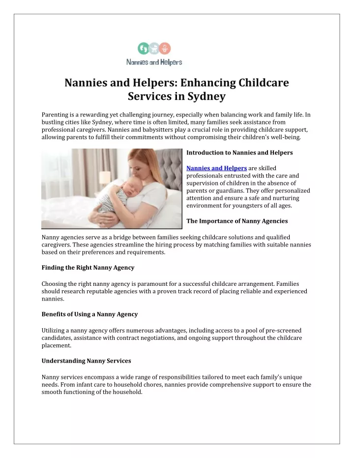 nannies and helpers enhancing childcare services