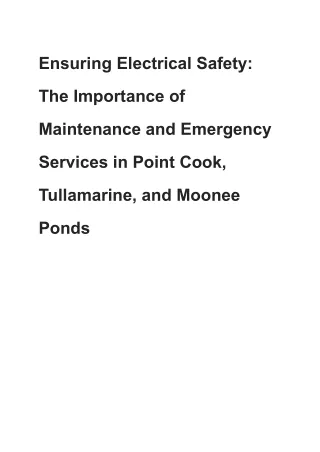 The Importance of Maintenance and Emergency Services in Point Cook, Tullamarine, and Moonee Ponds