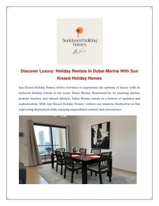 Discover Luxury Holiday Rentals In Dubai Marina With Sun Kissed Holiday Homes
