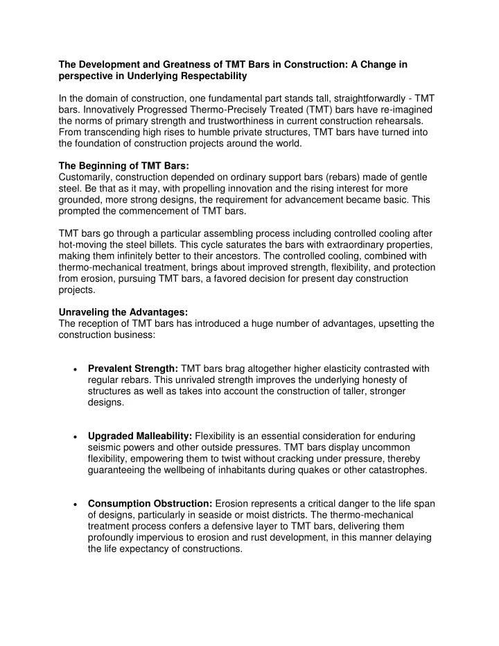 the development and greatness of tmt bars