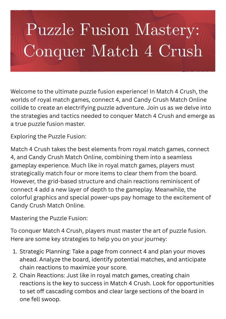 puzzle fusion mastery conquer match 4 crush