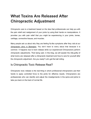 what toxins are released after chiropractic