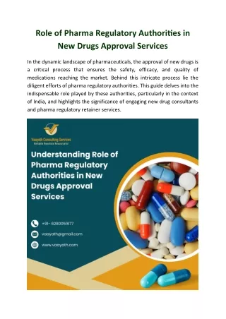Role of Pharma Regulatory Authorities in New Drugs Approval Services