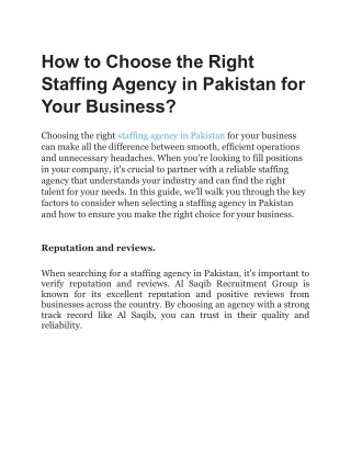 How to Choose the Right Staffing Agency in Pakistan for Your Business