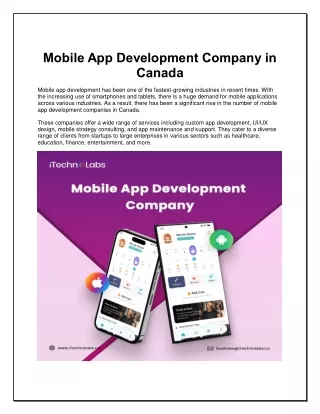 A Top-Notch Mobile App Development Company Canada | iTechnolabs