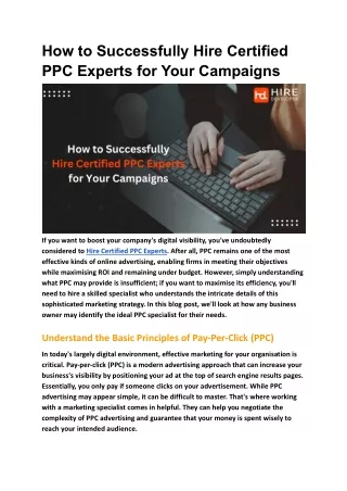 How to Successfully Hire Certified PPC Experts for Your Campaigns