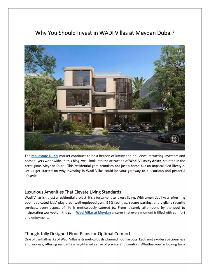 why you should invest in wadi villas at meydan