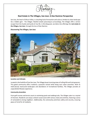 Real Estate in The Villages, San Jose: A Dee Ramirez Perspective