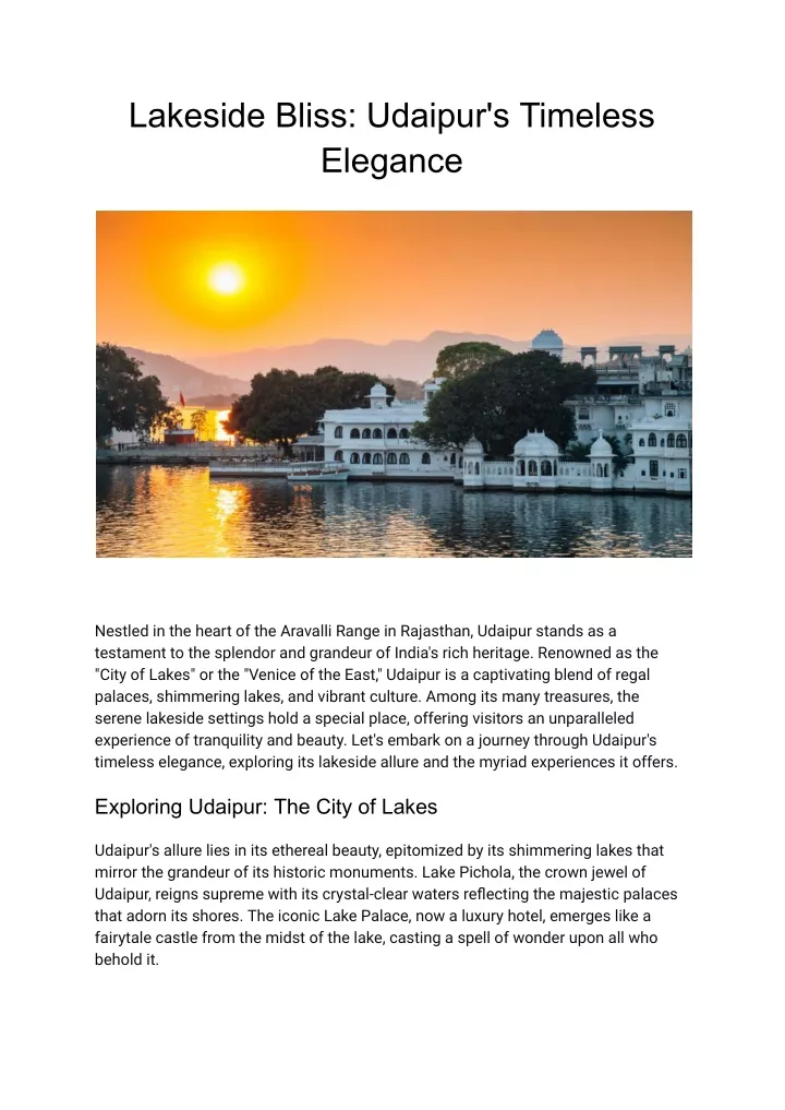 lakeside bliss udaipur s timeless elegance