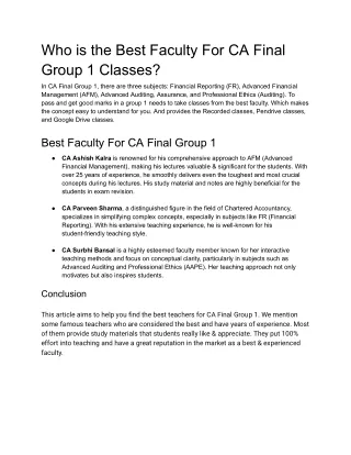 Who is the Best Faculty For CA Final Group 1 Classes