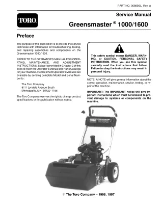 Toro Greensmaster 1000 Service Repair Manual