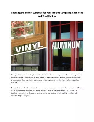 Choosing the Perfect Windows for Your Project: Comparing Aluminum and Vinyl Choi