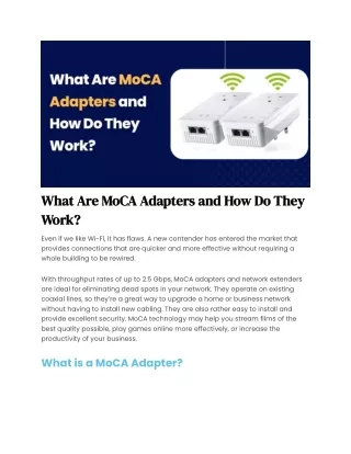 How Do MoCA Adapters Operate and What Are They?