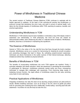 Power of Mindfulness in Traditional Chinese Medicine