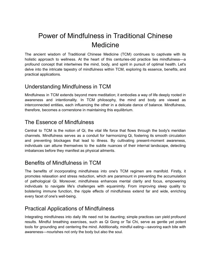 power of mindfulness in traditional chinese