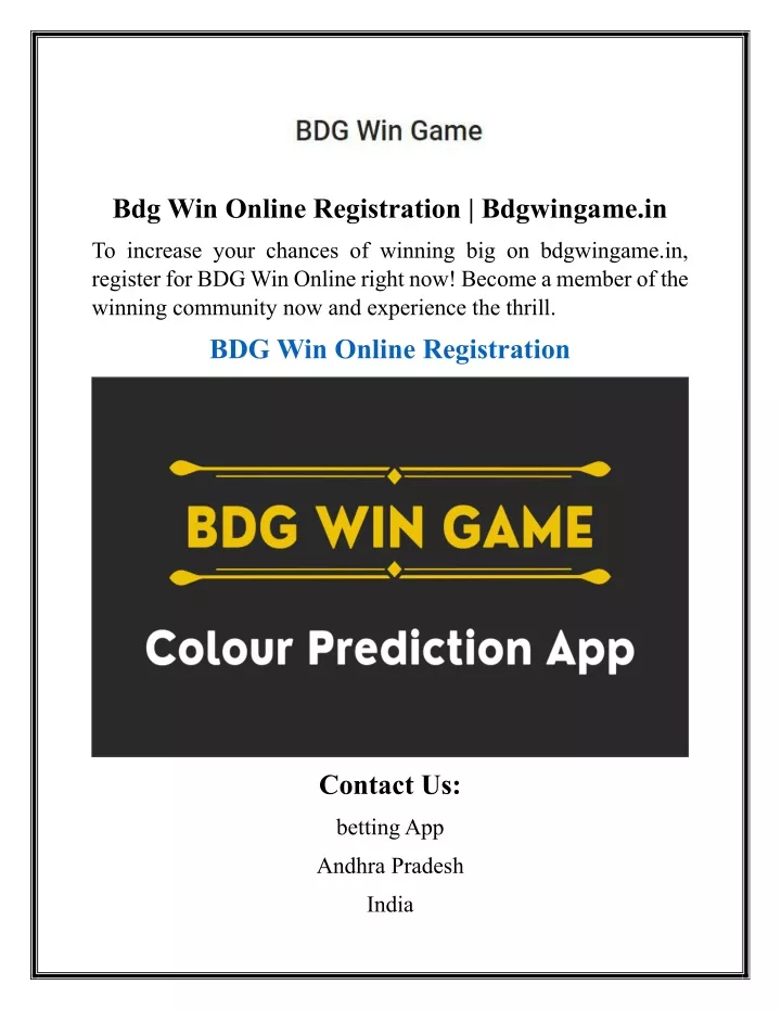 bdg win online registration bdgwingame in