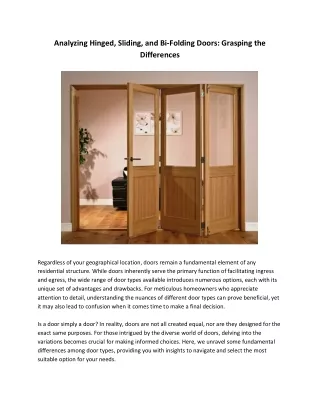 Analyzing Hinged, Sliding, and Bi-Folding Doors: Grasping the Differences