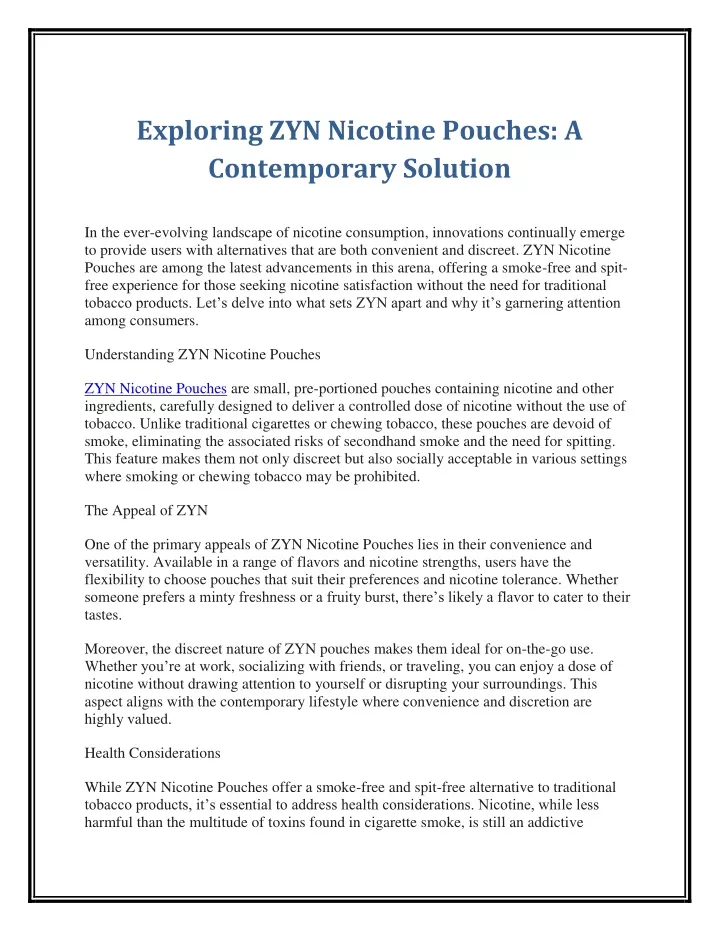 exploring zyn nicotine pouches a contemporary