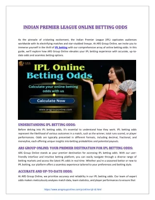 Indian Premier League Online Betting Odds
