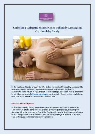 Unlocking Relaxation Experience Full Body Massage in Carnforth by Sandy