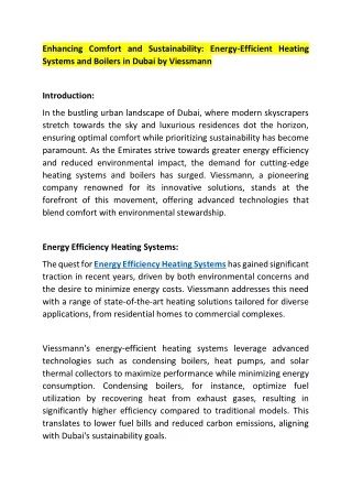 Enhancing Comfort and Sustainability Energy-Efficient Heating Systems and Boilers in Dubai by Viessmann
