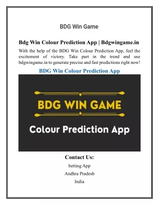 bdg win colour prediction app bdgwingame in
