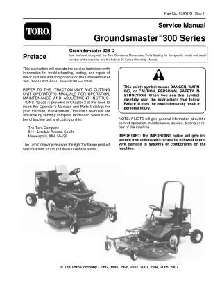 Toro Groundsmaster 322-D Mower Service Repair Manual