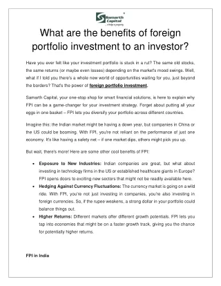 What are the benefits of foreign portfolio investment to an investor