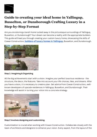 Guide to creating your ideal home in Yallingup, Busselton, or Dunsborough Crafting Luxury in a Step-by-Step Format
