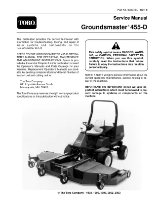 Toro Groundsmaster 455-D Mower Service Repair Manual
