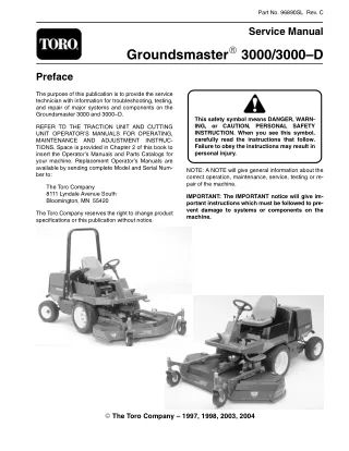 Toro Groundsmaster 3000D Service Repair Manual