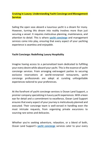 Cruising in Luxury Understanding Yacht Concierge and Management Services