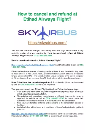 How to cancel and refund at Etihad Airways Flight?