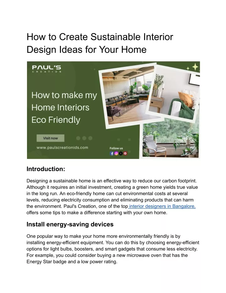 how to create sustainable interior design ideas