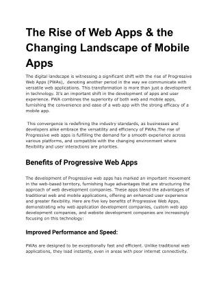 The Rise of Web Apps & the Changing Landscape of Mobile Apps