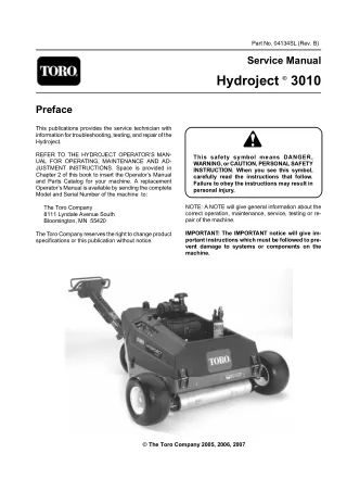 Toro Hydroject 3010 Service Repair Manual