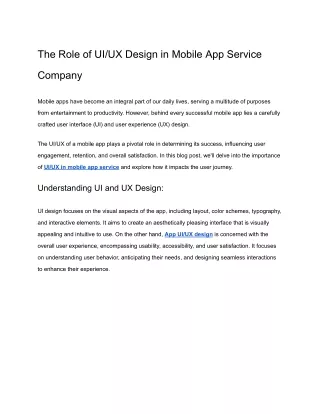 The Role of UI UX Design in Mobile App Service Company