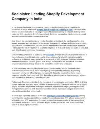 Sociolabs_ Leading Shopify Development Company in India