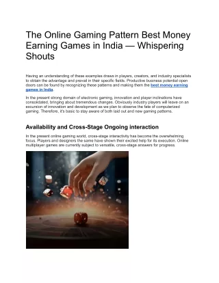The Online Gaming Pattern Best Money Earning Games in India — Whispering Shouts