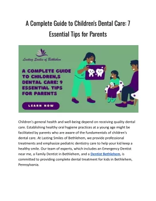 A Complete Guide to Children's Dental Care_ 9 Essential Tips for Parents