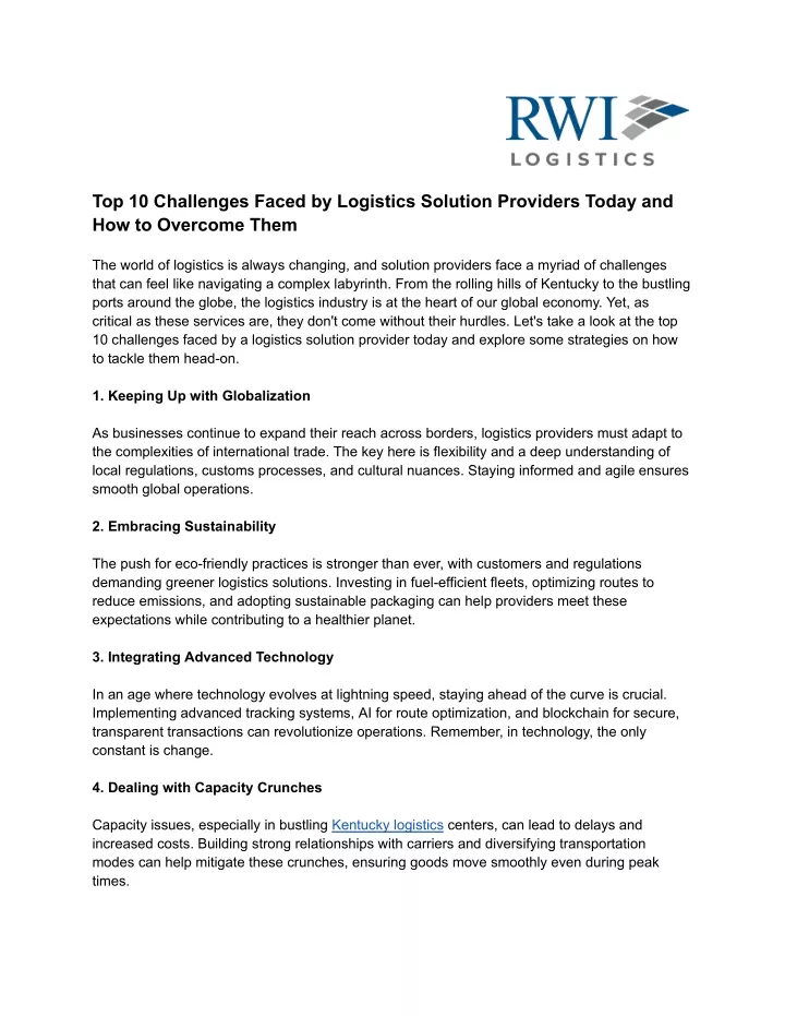 top 10 challenges faced by logistics solution