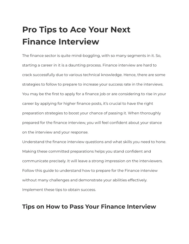 pro tips to ace your next finance interview