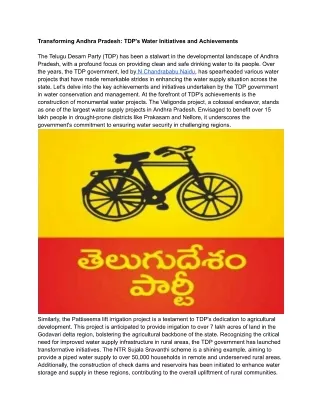 Transforming Andhra Pradesh: TDP's Water Initiatives and Achievements