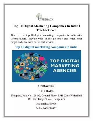 Top 10 Digital Marketing Companies In India  Treehack.com