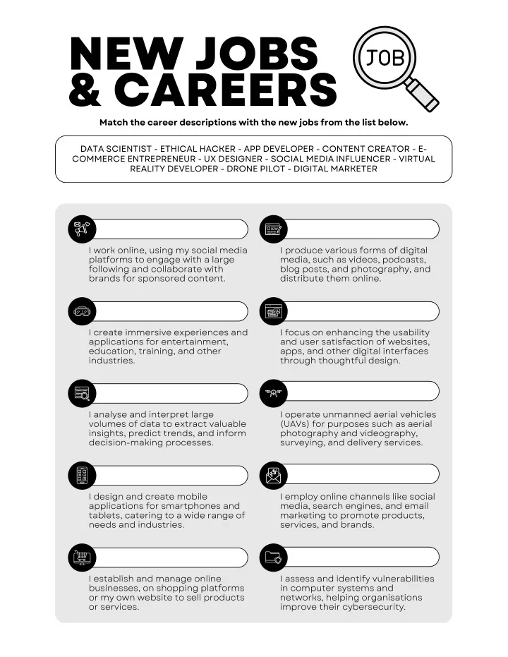 new jobs careers match the career descriptions