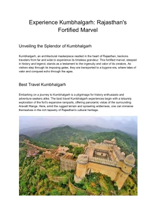 Experience Kumbhalgarh: Rajasthan's Fortified Marvel