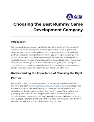 Discover the Top Rummy Game Development Company - Expert Insights