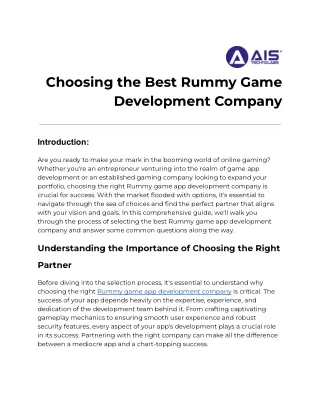 choosing the best rummy game development company